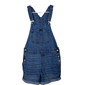 Old Navy Womens L Overall Shorts 100% Cotton Cuffed Leg Denim cottagecore fish
